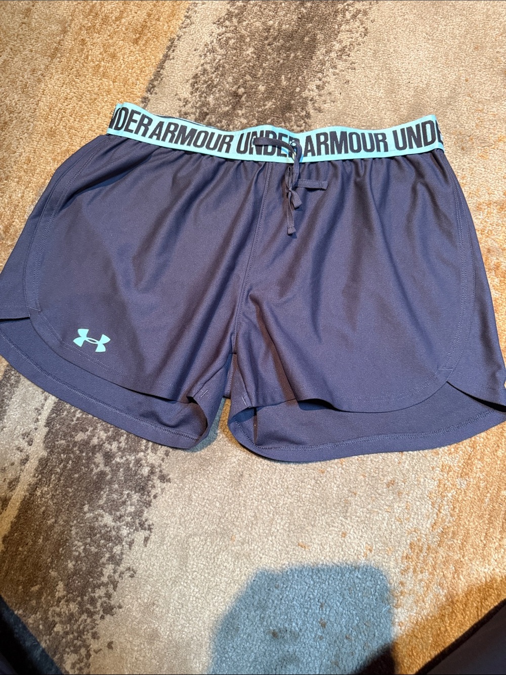 Under Armour gray Athletic Shorts with Teal Logo and Waistband